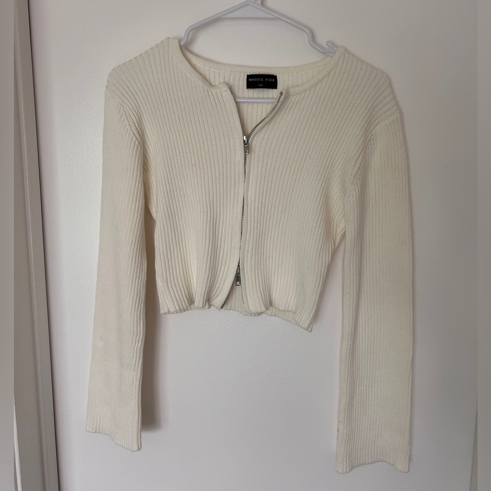 White Fox Boutique Cream Ribbed Cardigan
